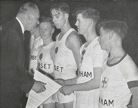 The Duke of Gloucester presenting flags to Durham Boys in London